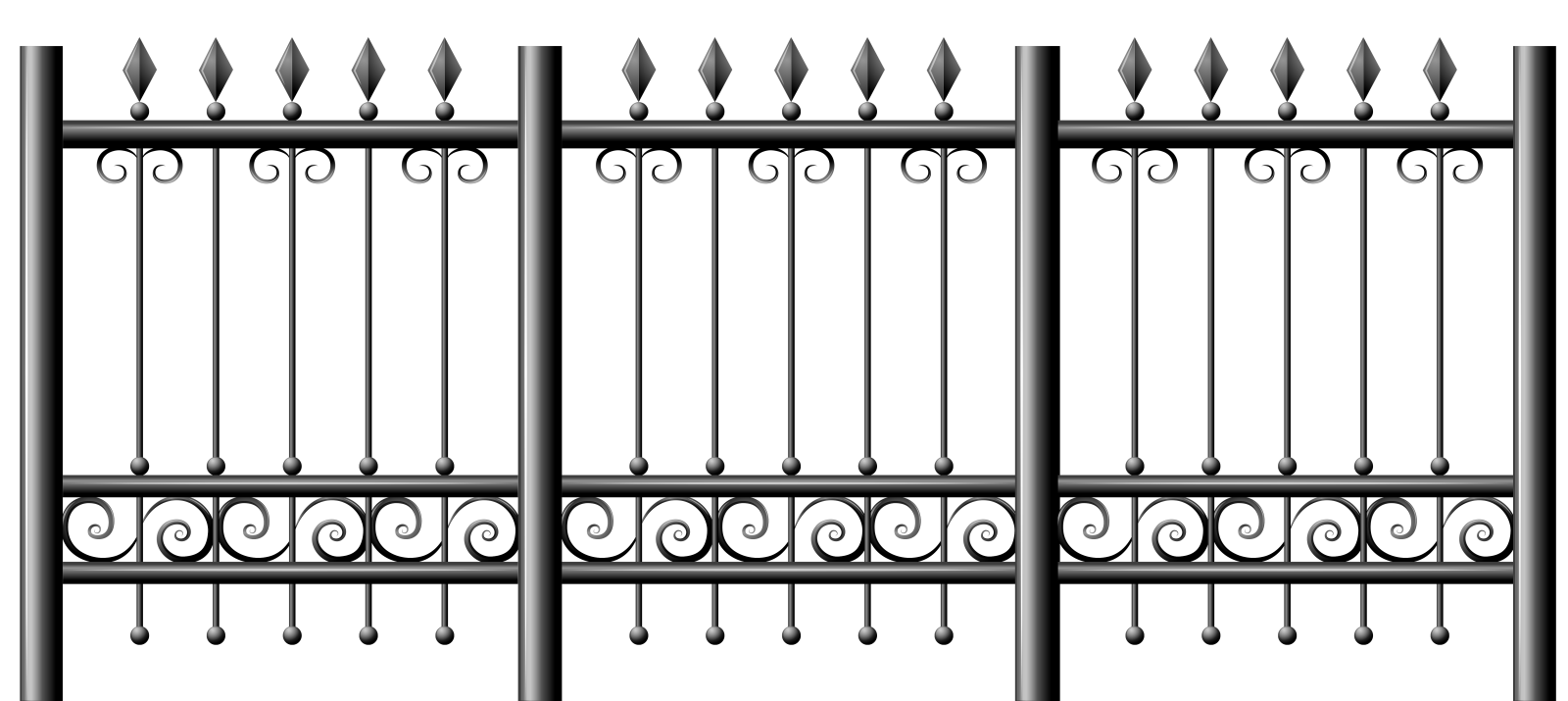 a black and white image of a wrought fence