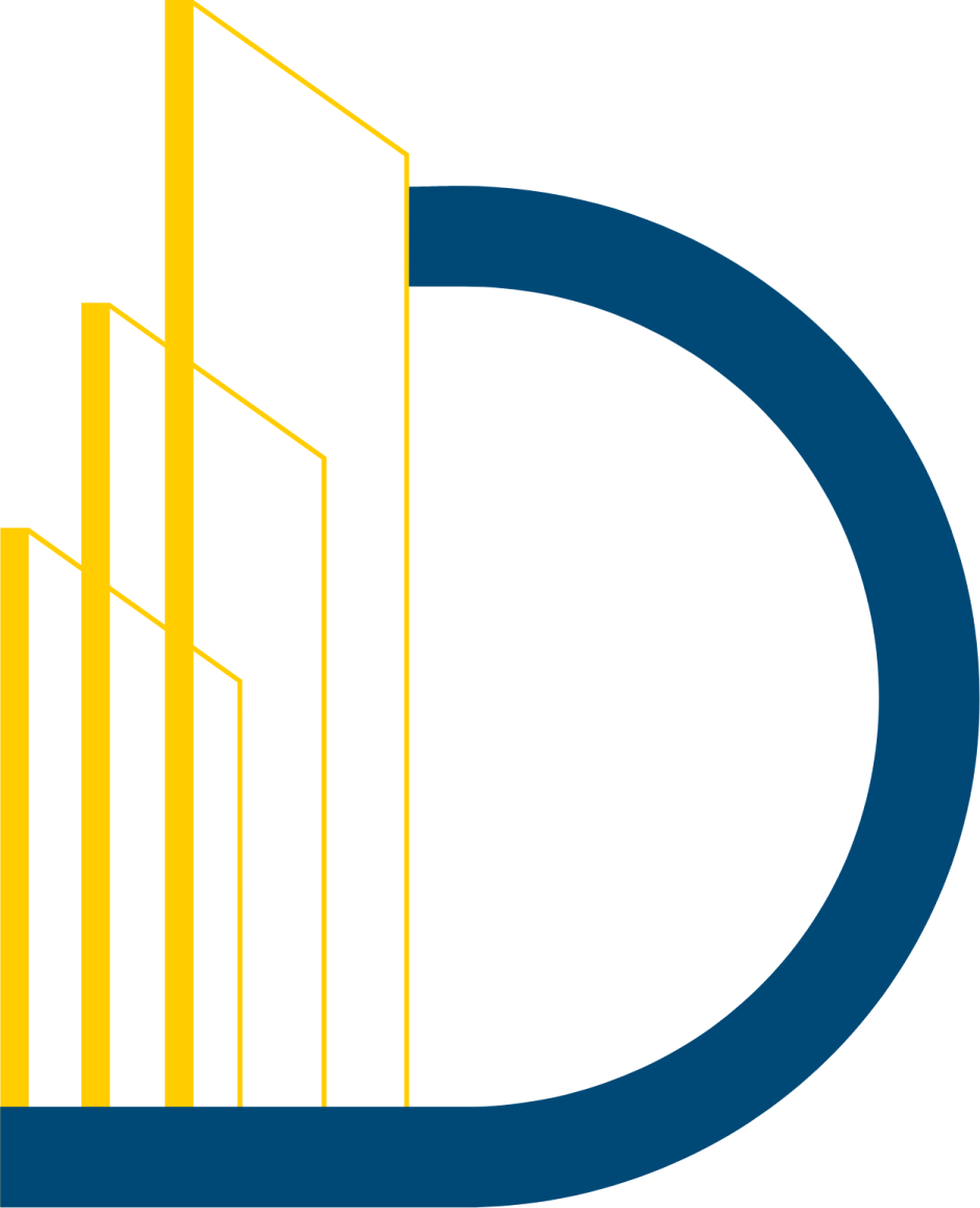 a blue and yellow logo with the letter c in the middle
