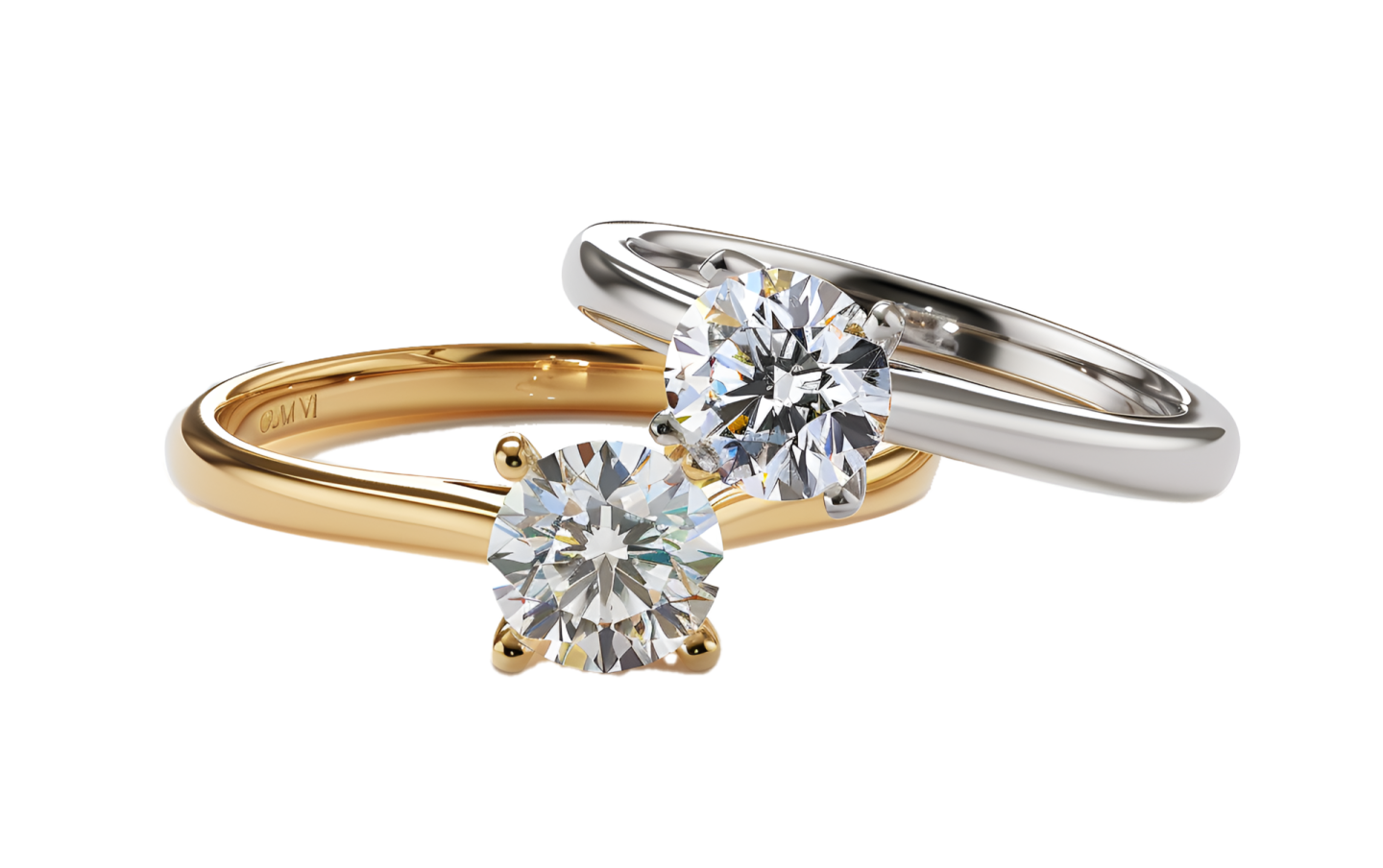 a pair of two gold and silver engagement rings