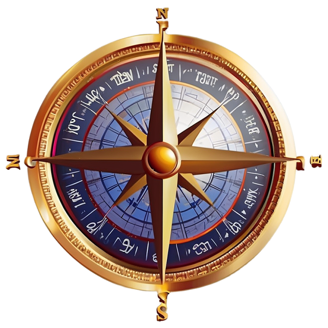a golden compass on a white background