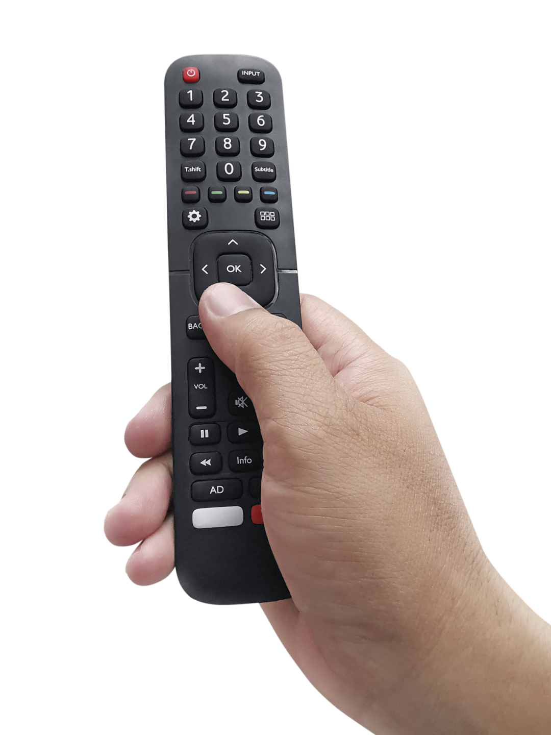 a hand holding a remote control
