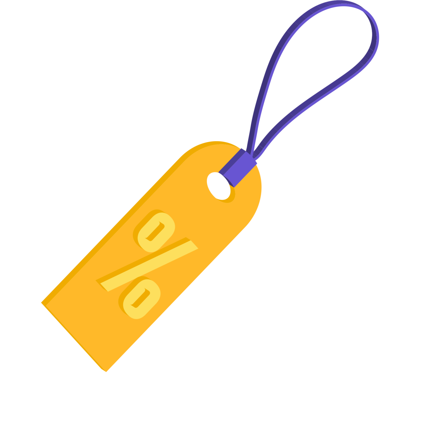 a yellow tag with a blue handle