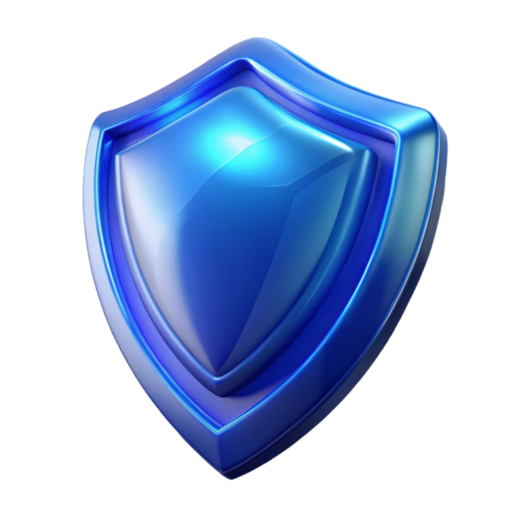 a blue shield on a white background