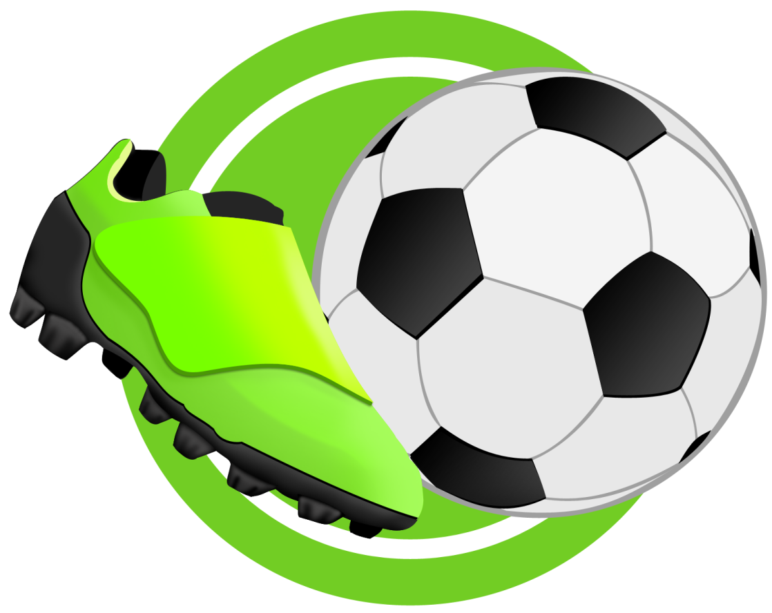 a soccer ball in the center of a green circle
