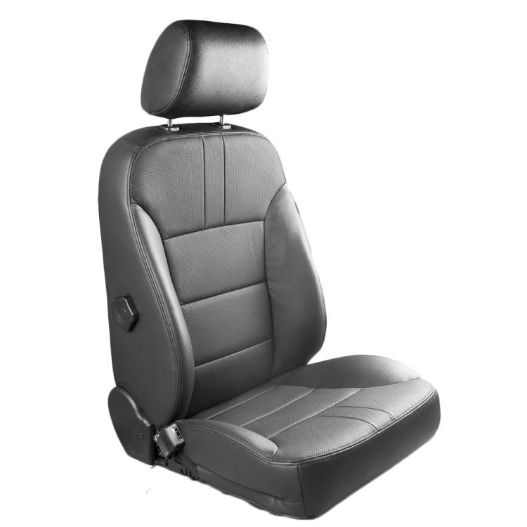 a black leather car seat on a white background