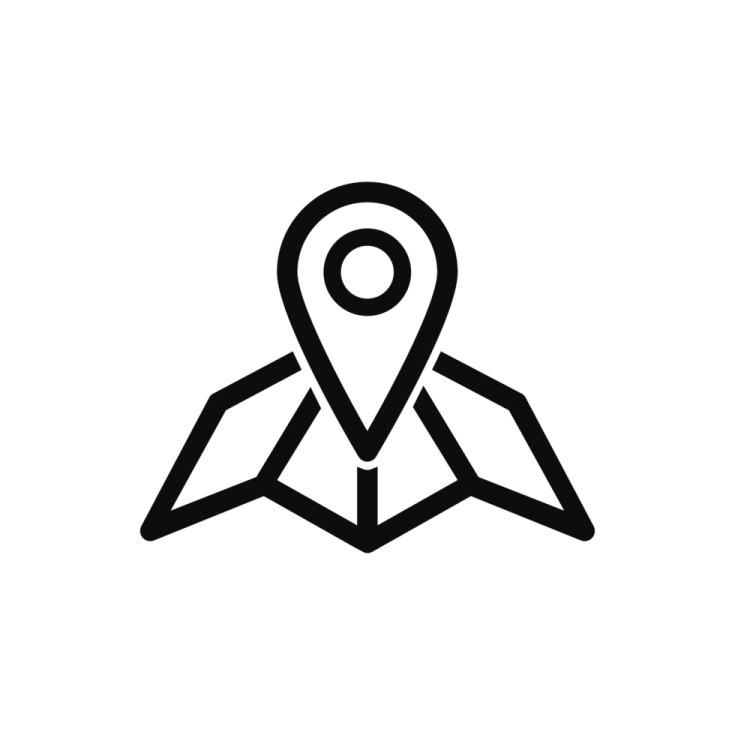 a black and white icon of a map pointer