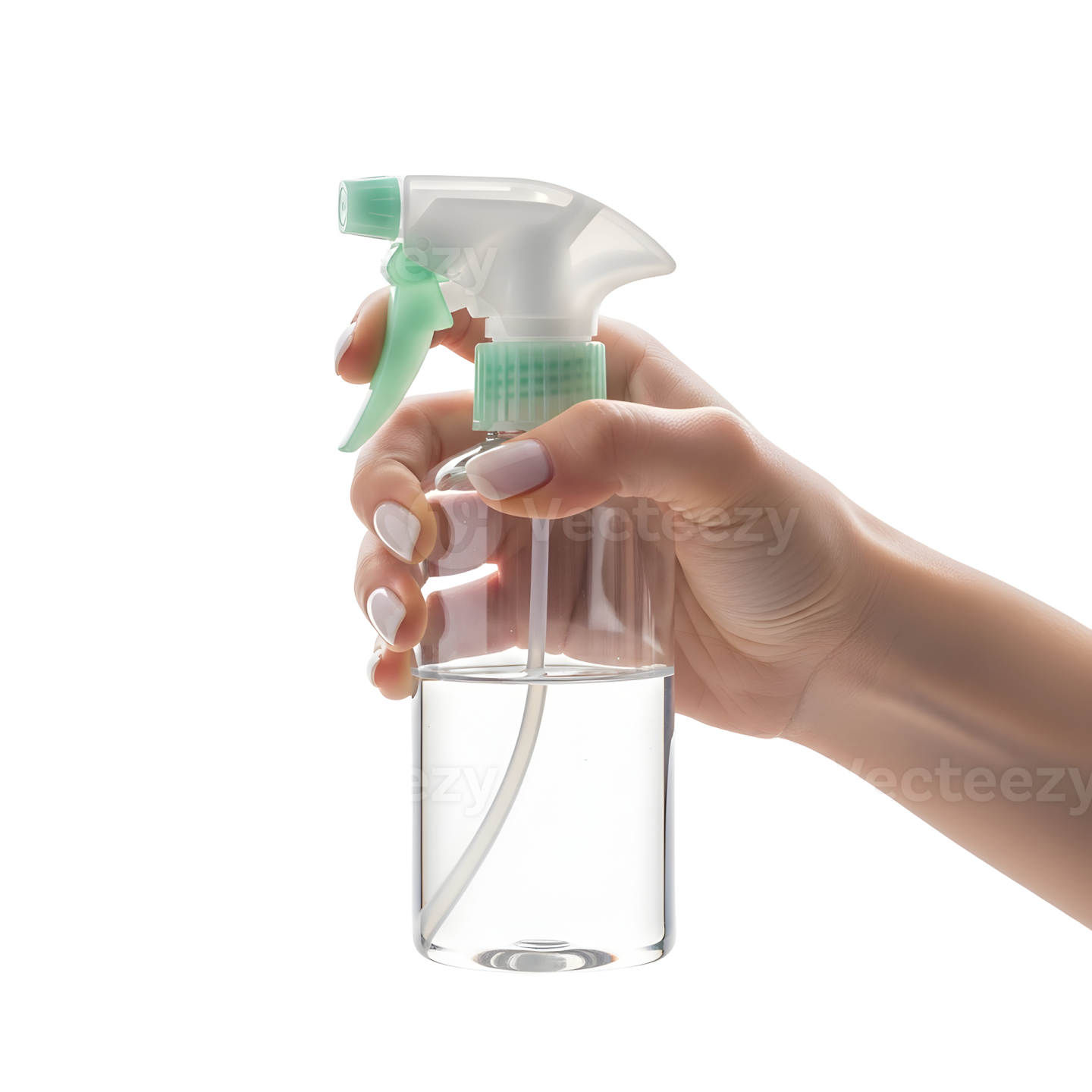 a hand holding a spray bottle filled with water