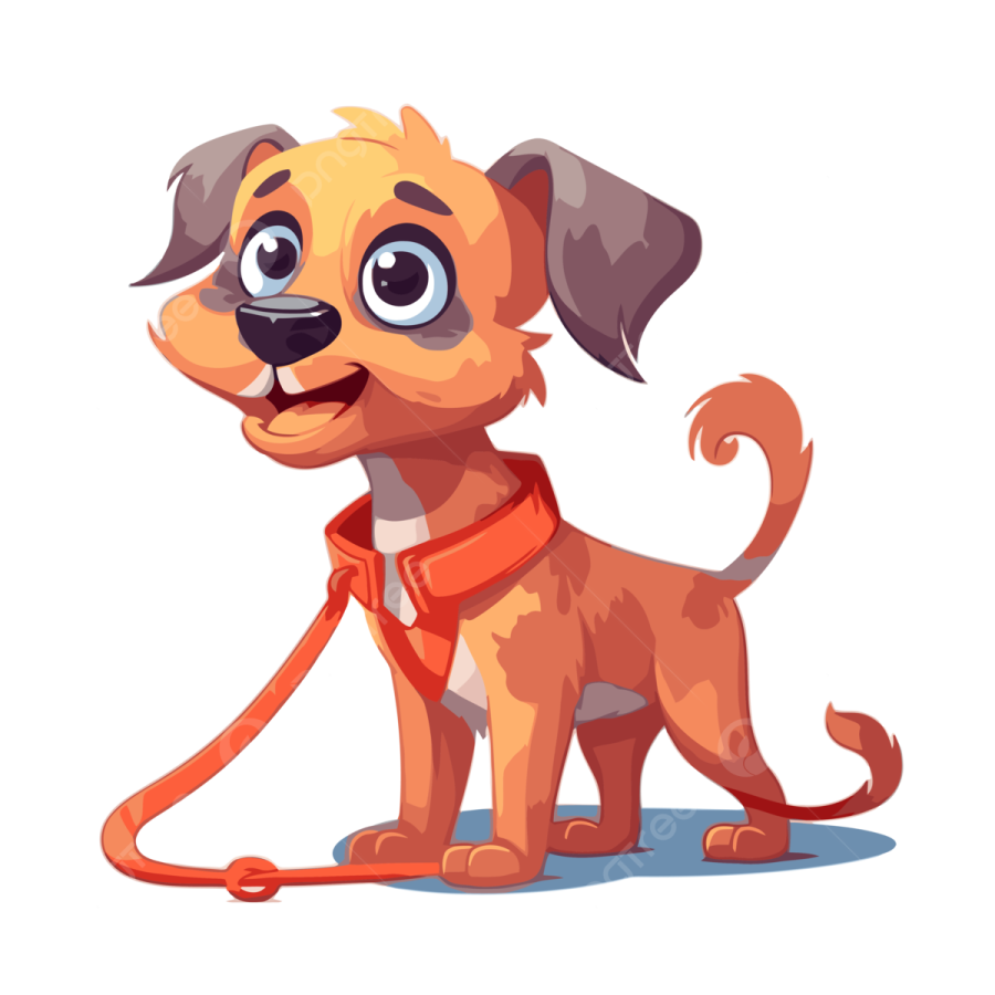 a cartoon dog with a red collar and brown eyes