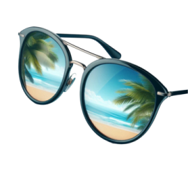 a pair of sunglasses with palm trees on them