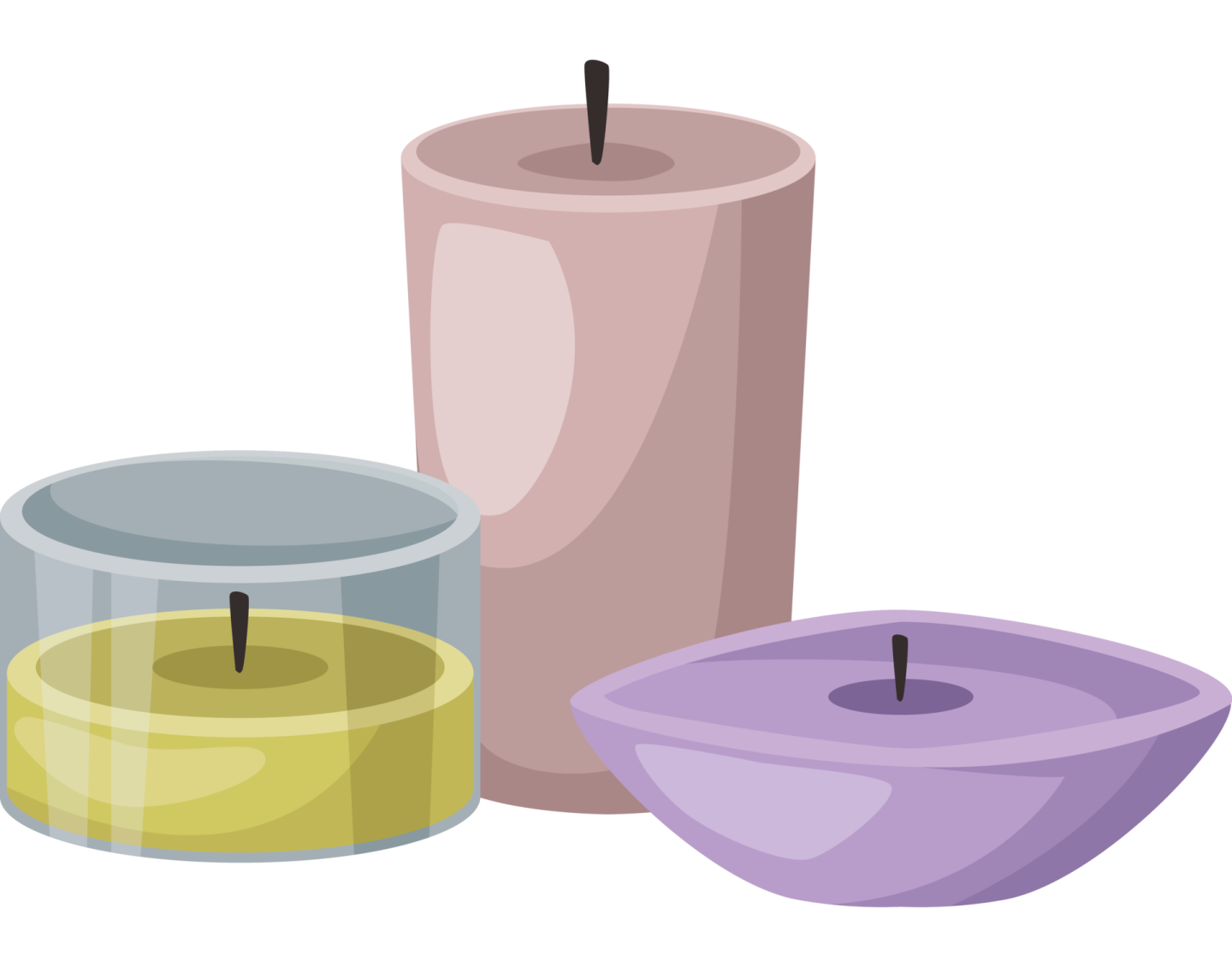three candles on a white background