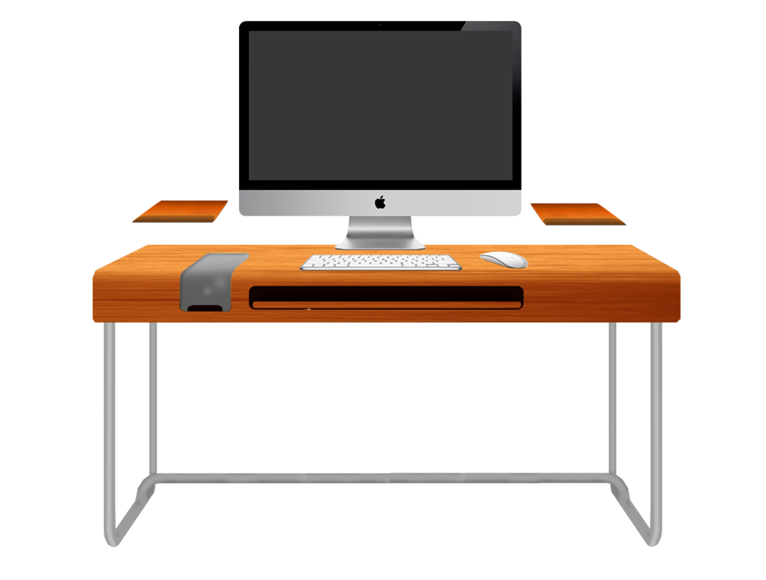 a computer sitting on top of a wooden desk