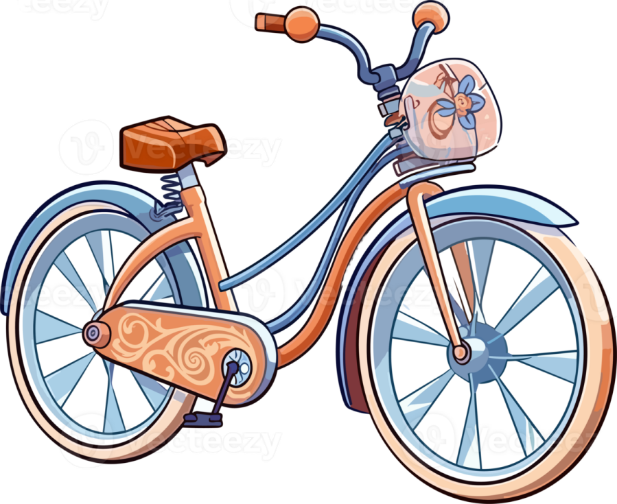 a cartoon bicycle with a basket on the front wheel