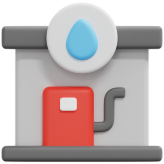 an image of a gas station with a blue water drop