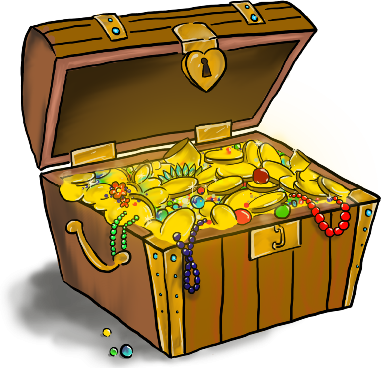 a wooden chest filled with gold coins