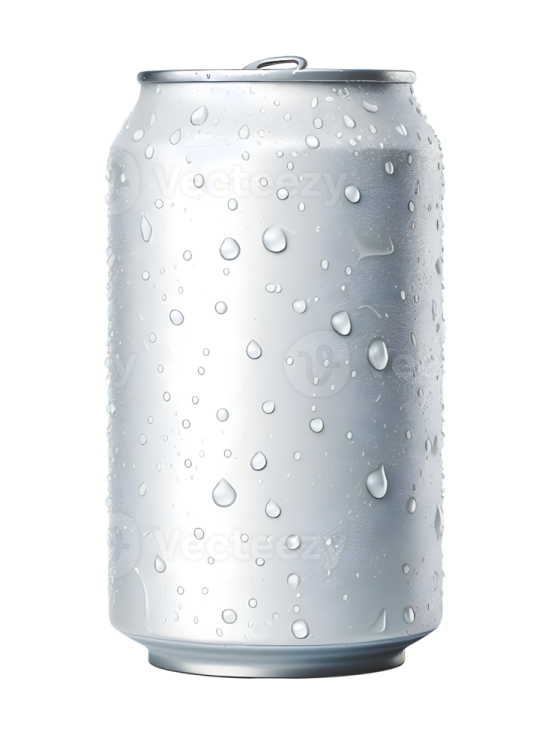 a can of soda with water droplets on it