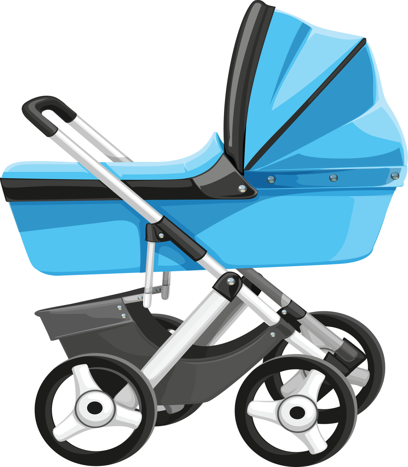 a blue baby stroller