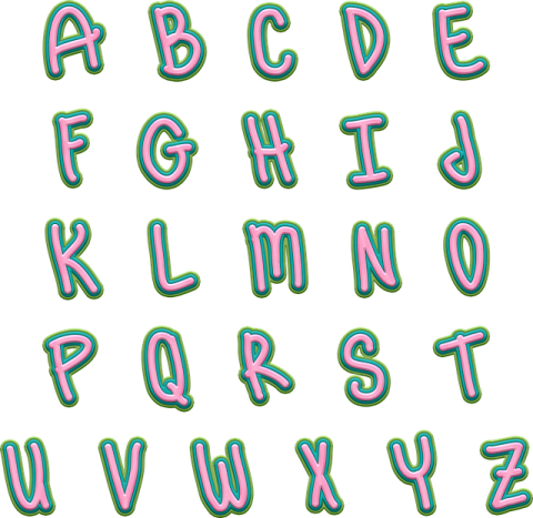 a set of letters and numbers with different colors