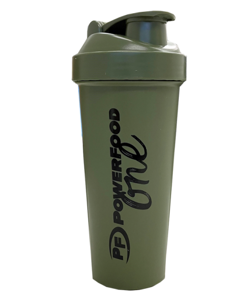 a green shaker cup with the word power on it