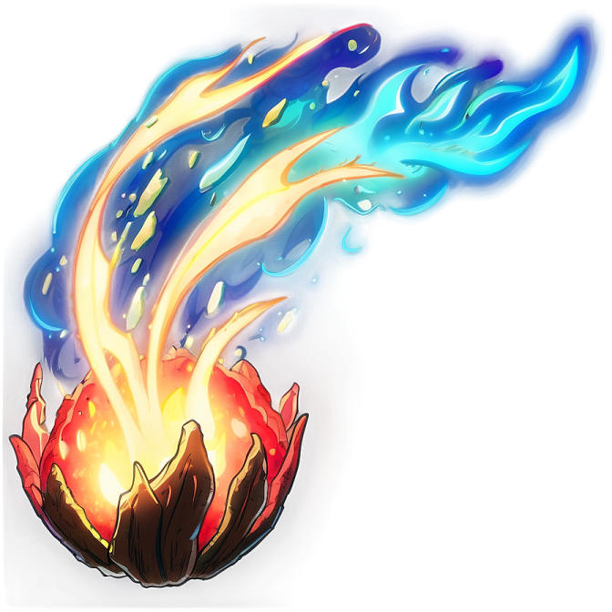 a drawing of a fire with blue flames coming out of it
