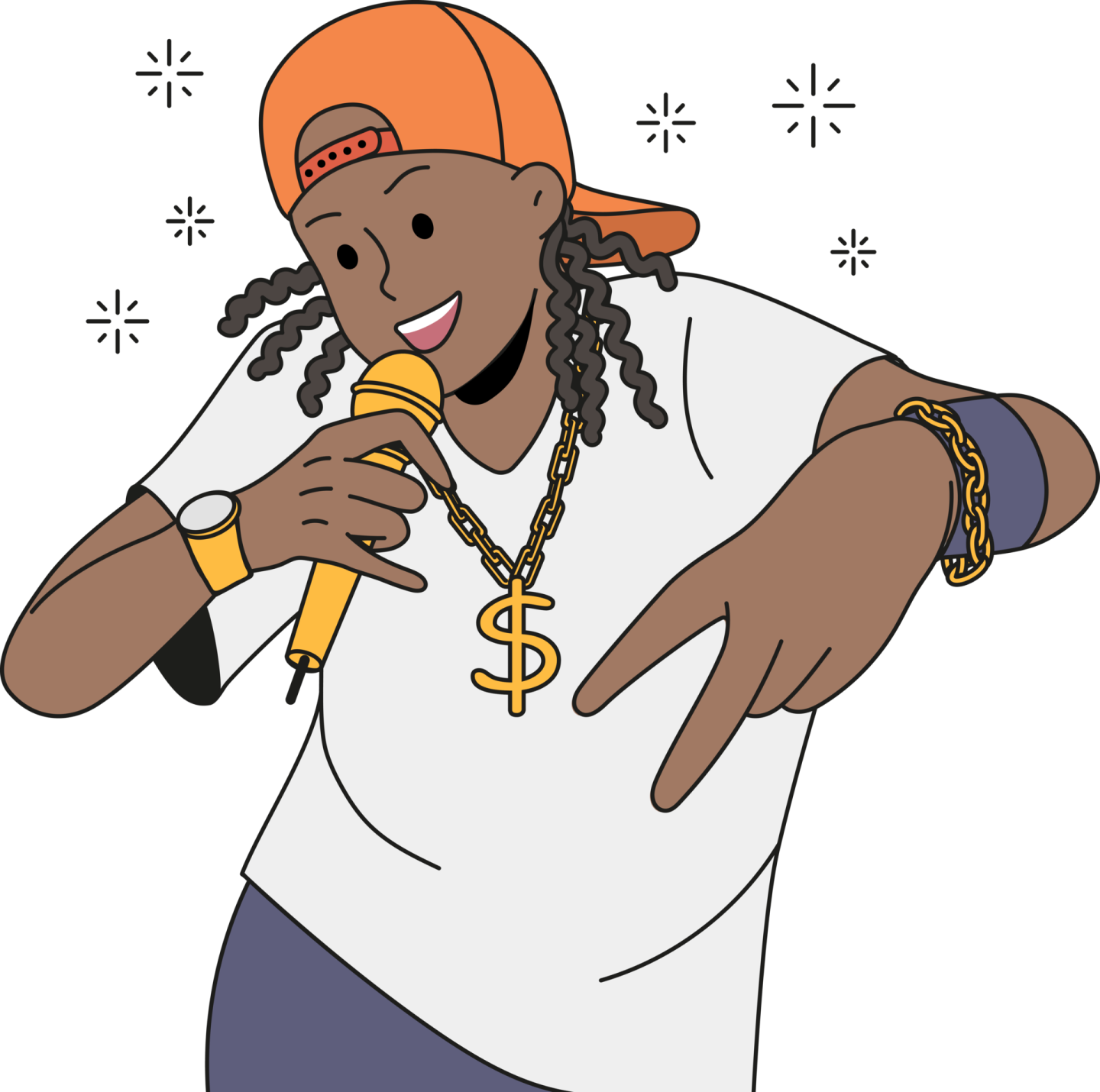 a black man wearing a baseball cap and holding a microphone