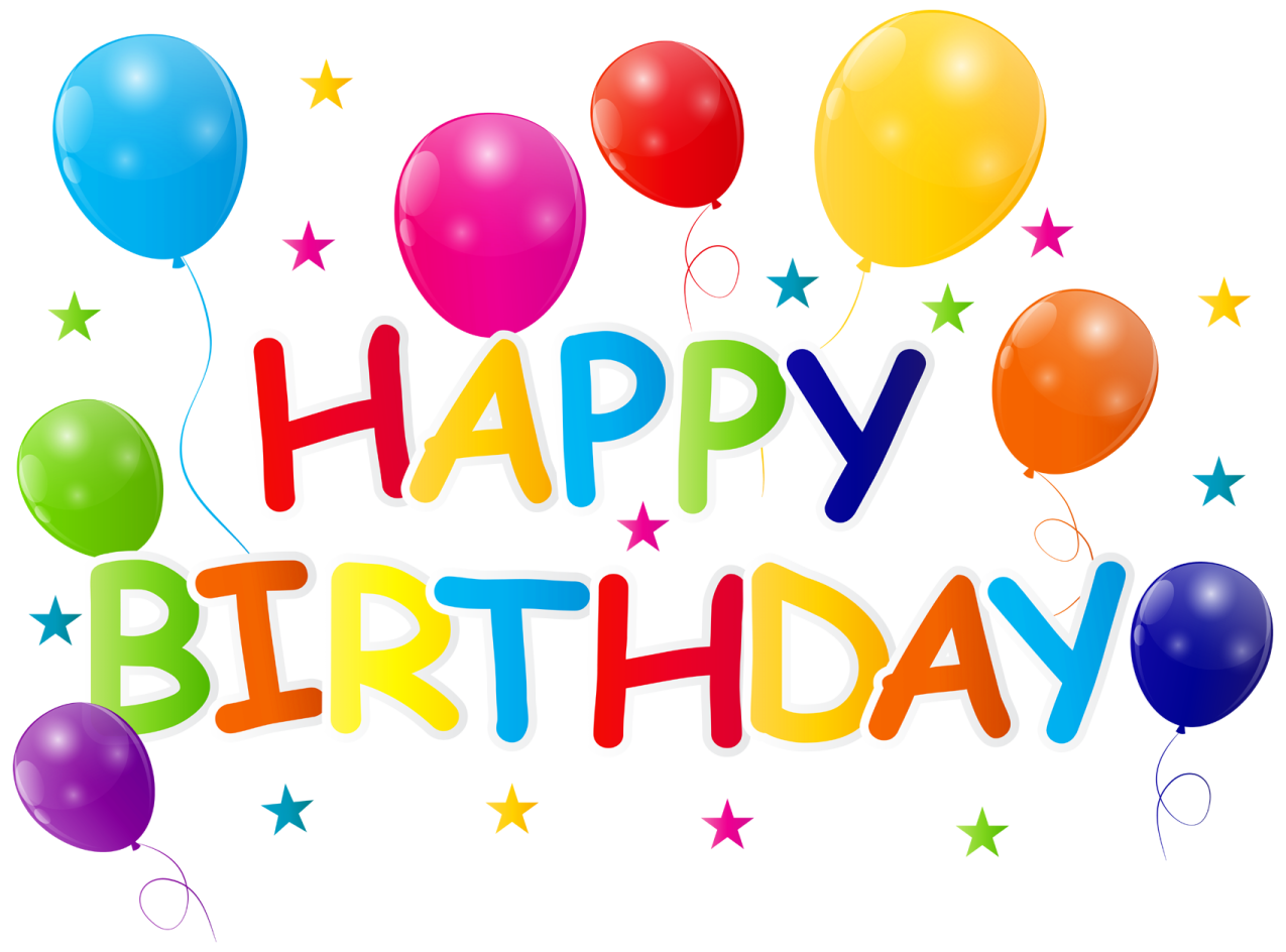 a happy birthday card with balloons and stars