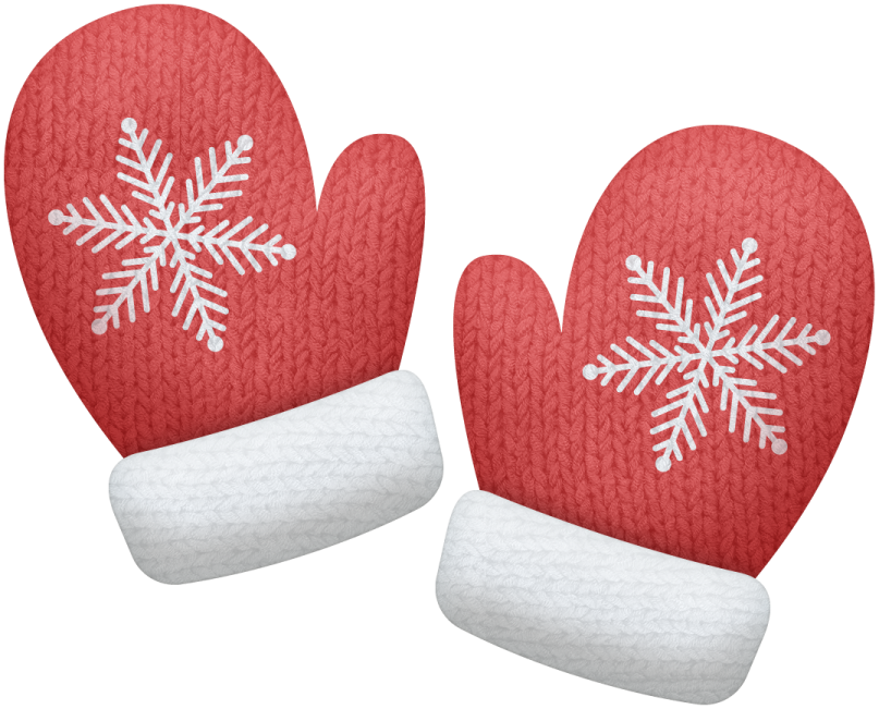 two red mits with white snowflakes on them