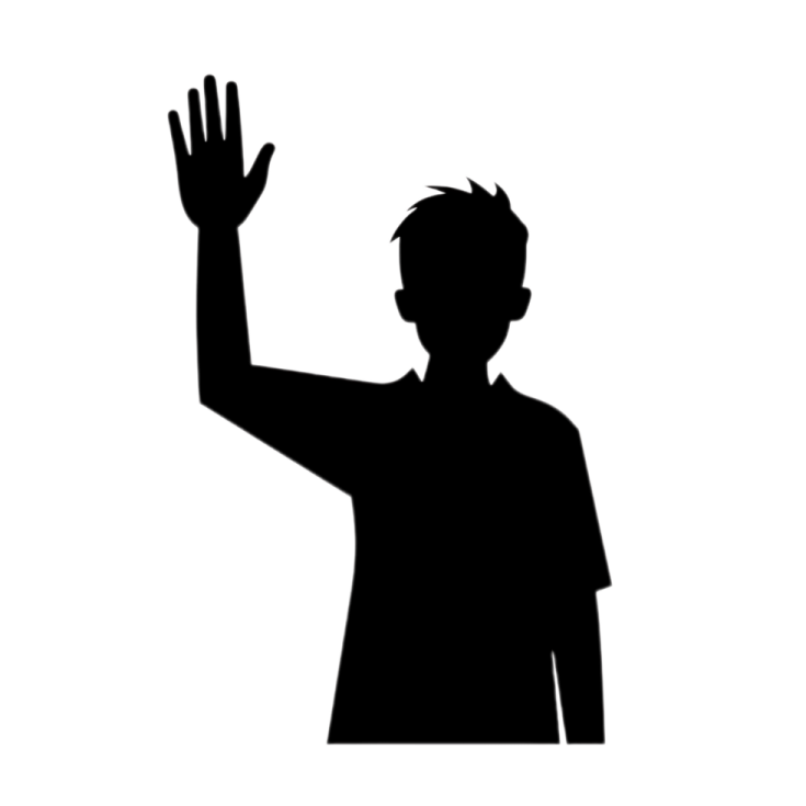 a black and white silhouette of a man waving