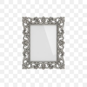 an ornate silver frame with a white background