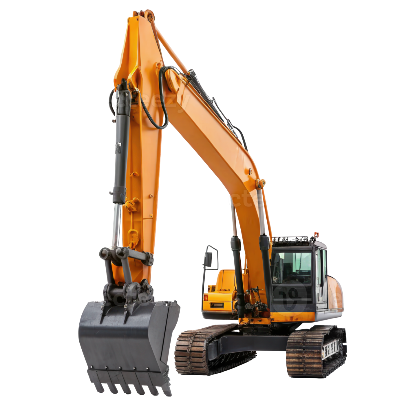 an orange digger truck with a shovel on it