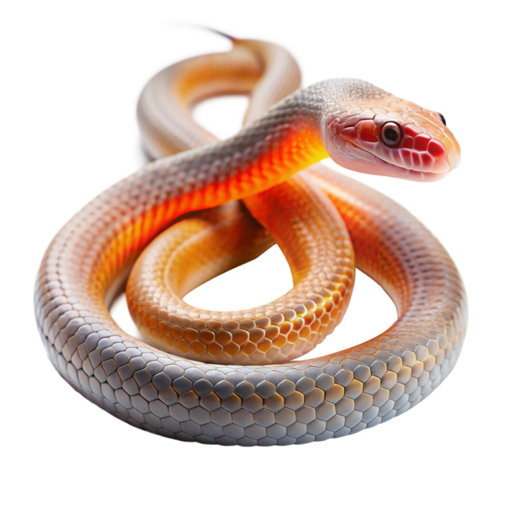 a close up of a snake on a white background