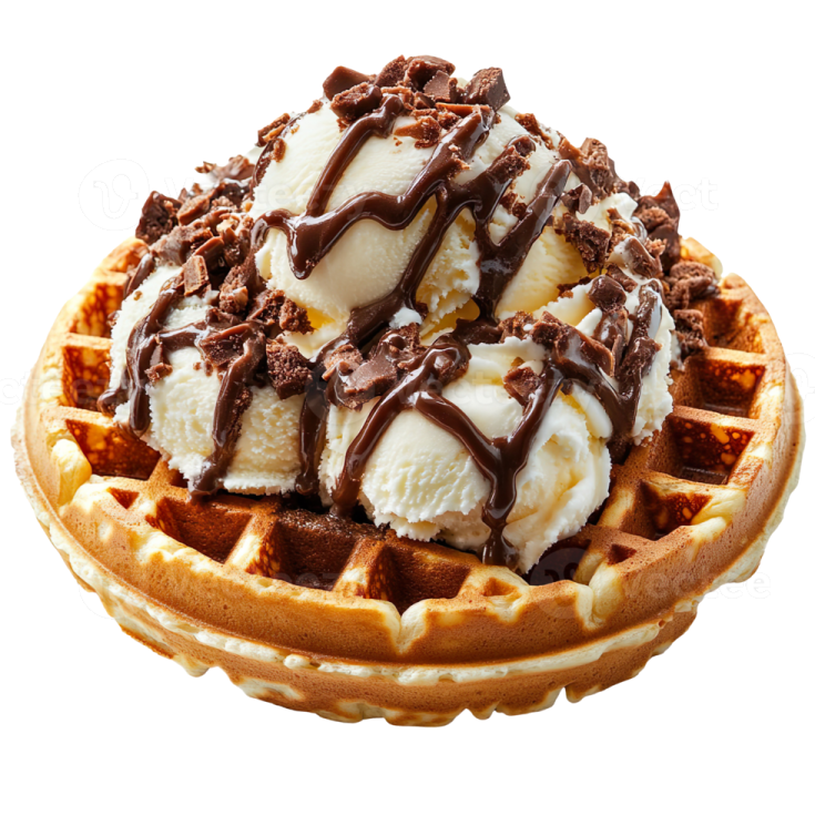 a wa with ice cream and chocolate on top