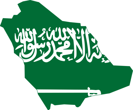the saudi flag on a map