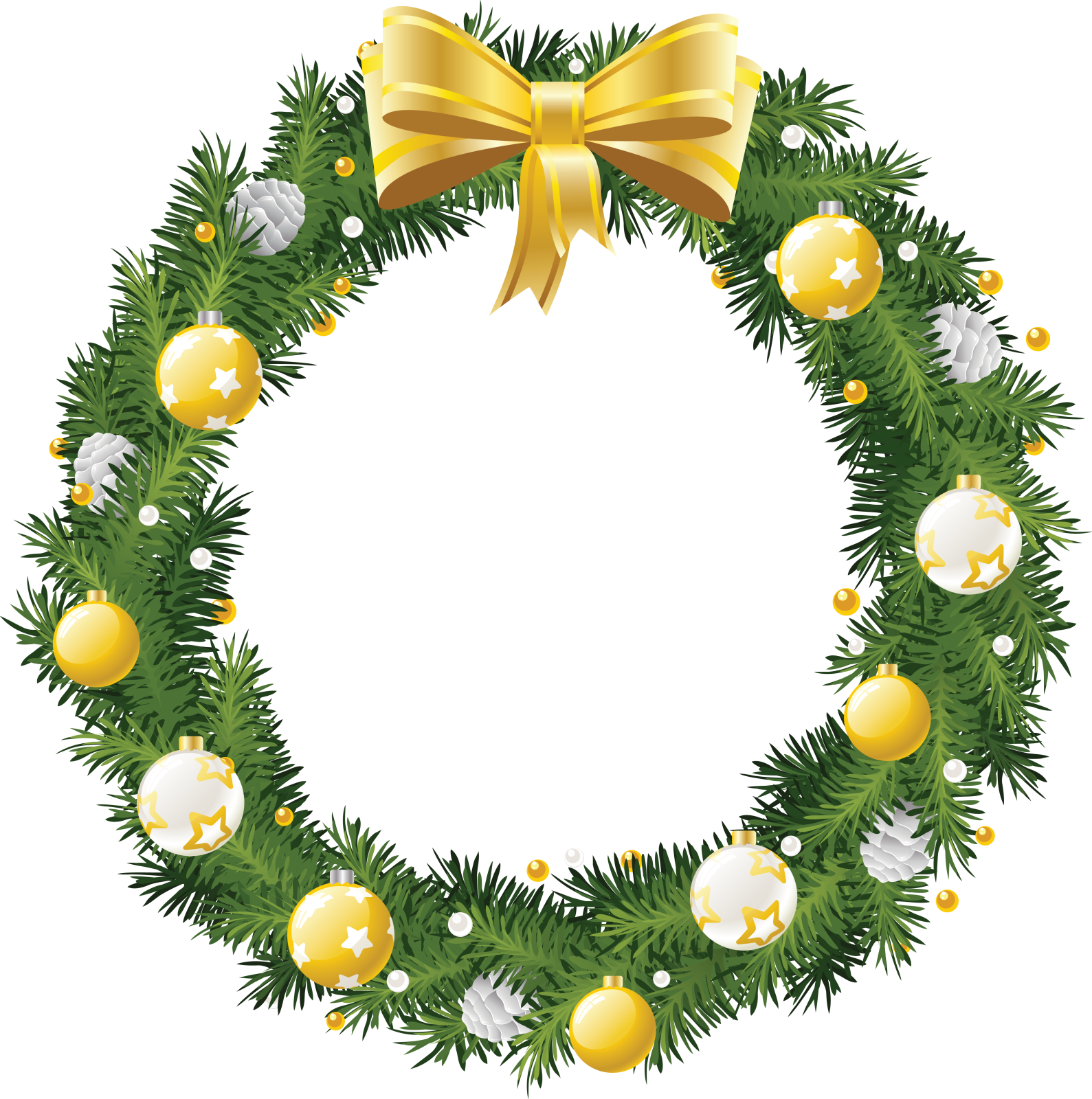 a christmas wreath with gold and silver ornaments