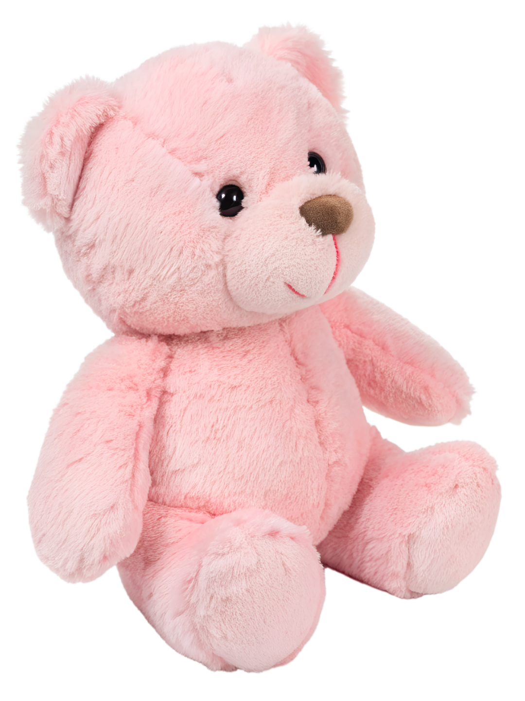 a pink teddy bear sitting on a white background