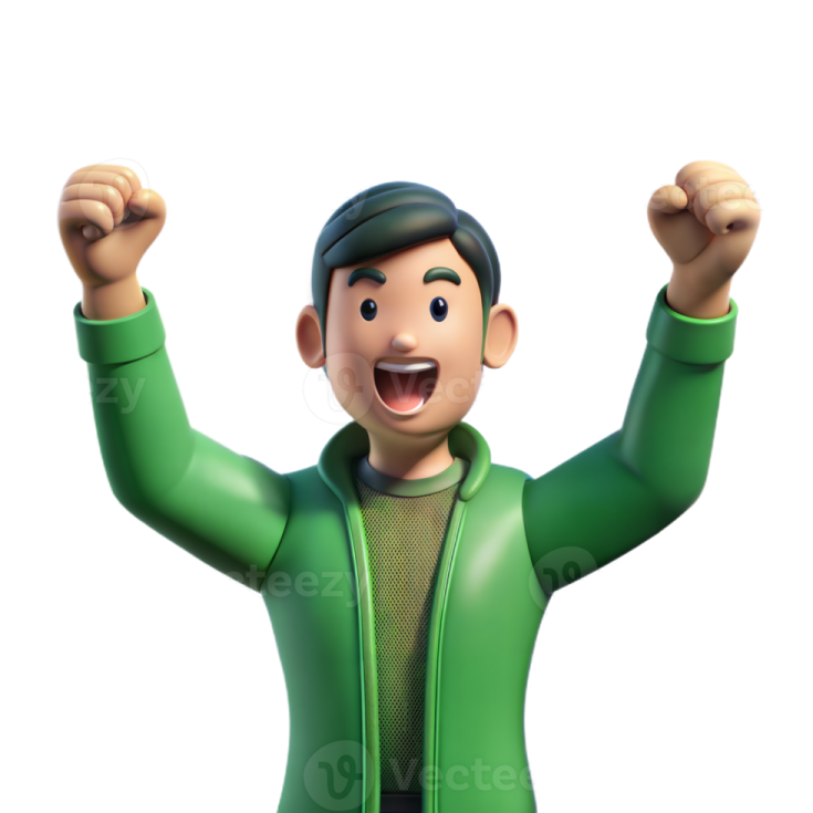 a cartoon character with his arms in the air