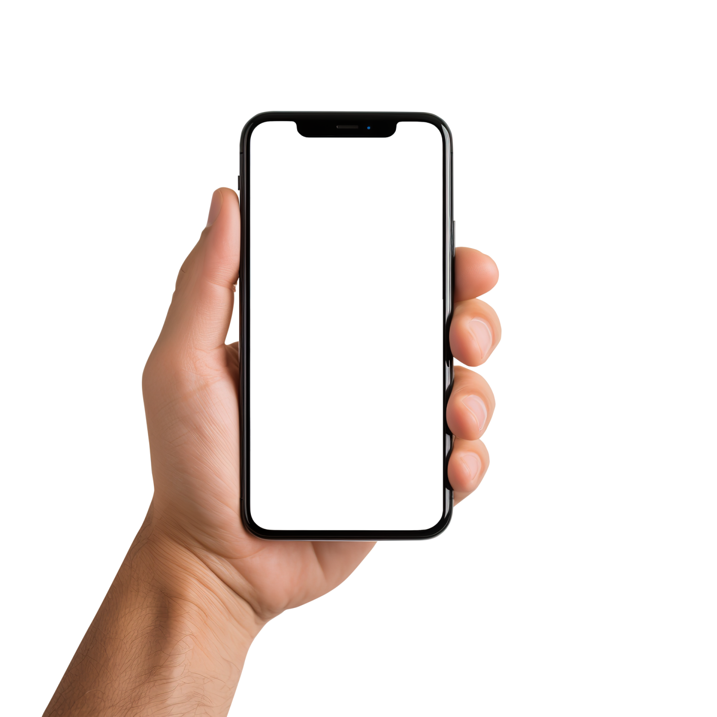 a hand holding an iphone with a white screen