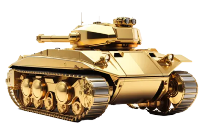a gold tank on a white background
