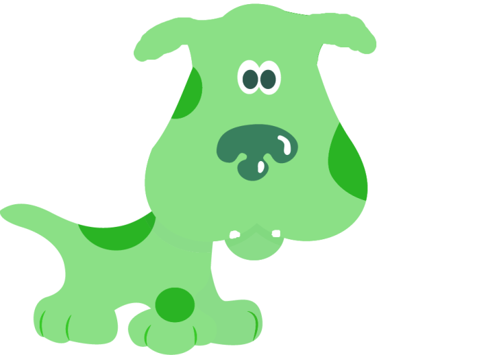 a green dog with a sad look on its face