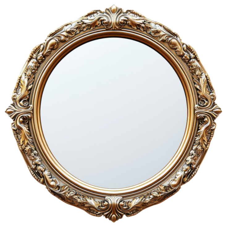 an ornate gold framed mirror on a white background