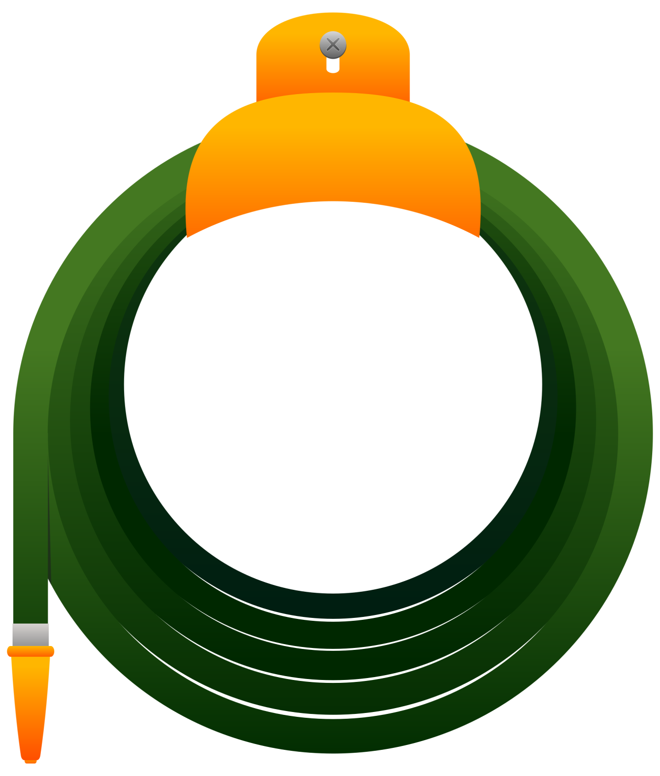 a green hose with an orange handle
