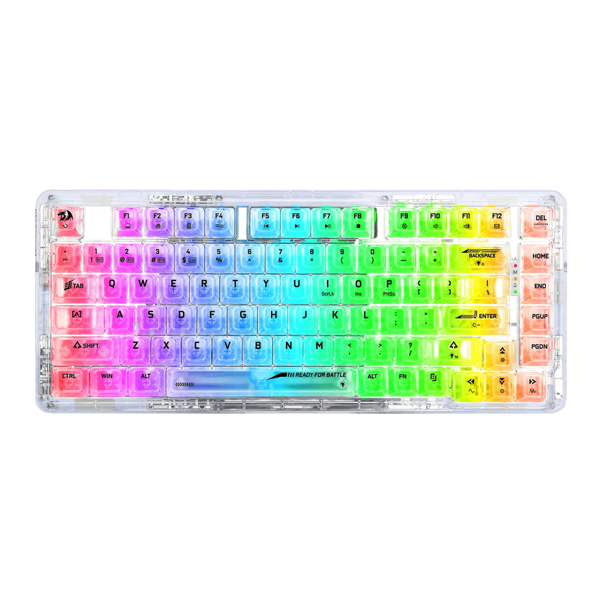 a rainbow colored keyboard with white keys