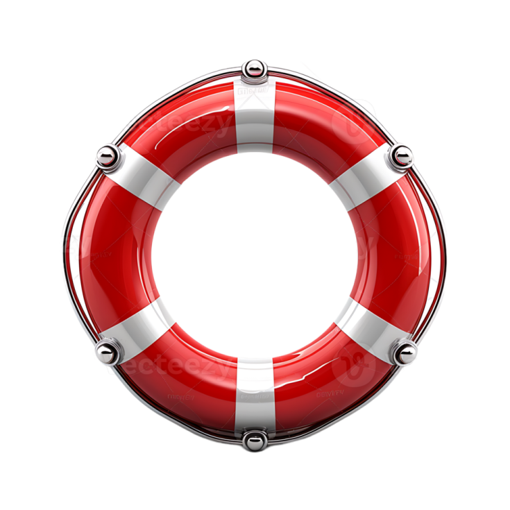 a red life preserver on a white background