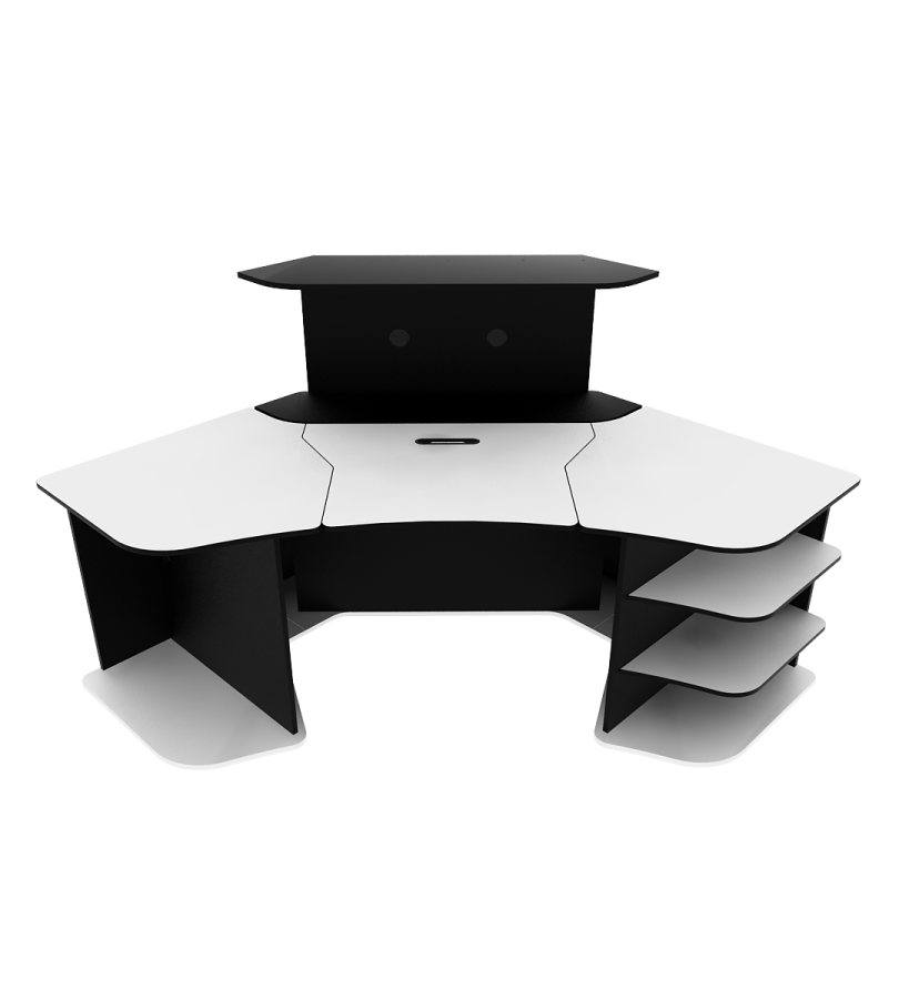 a black and white computer desk on a white background