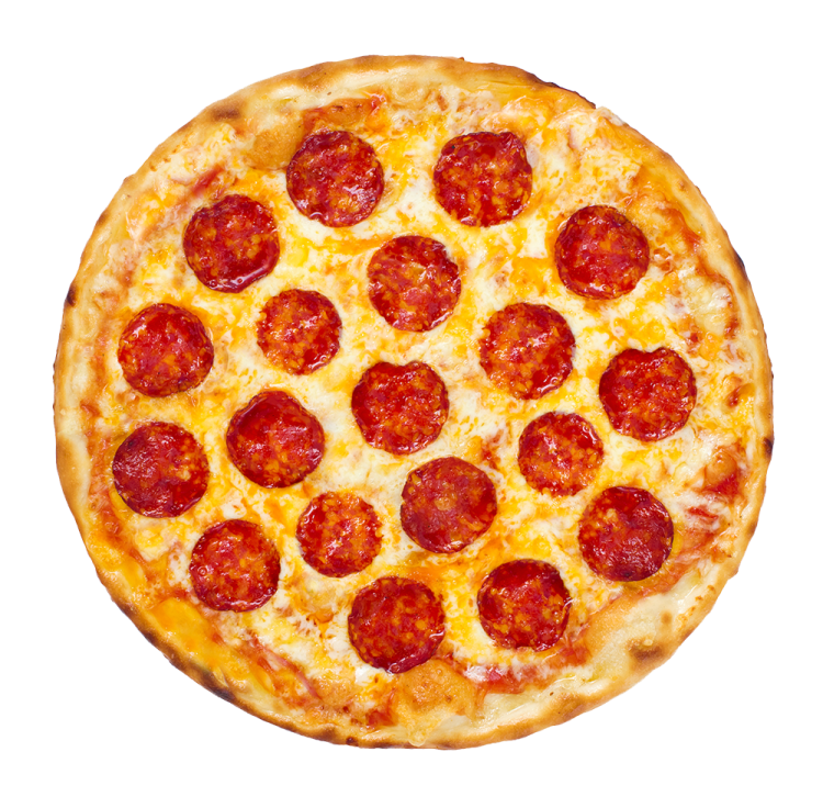 a pepperoni pizza on a white background