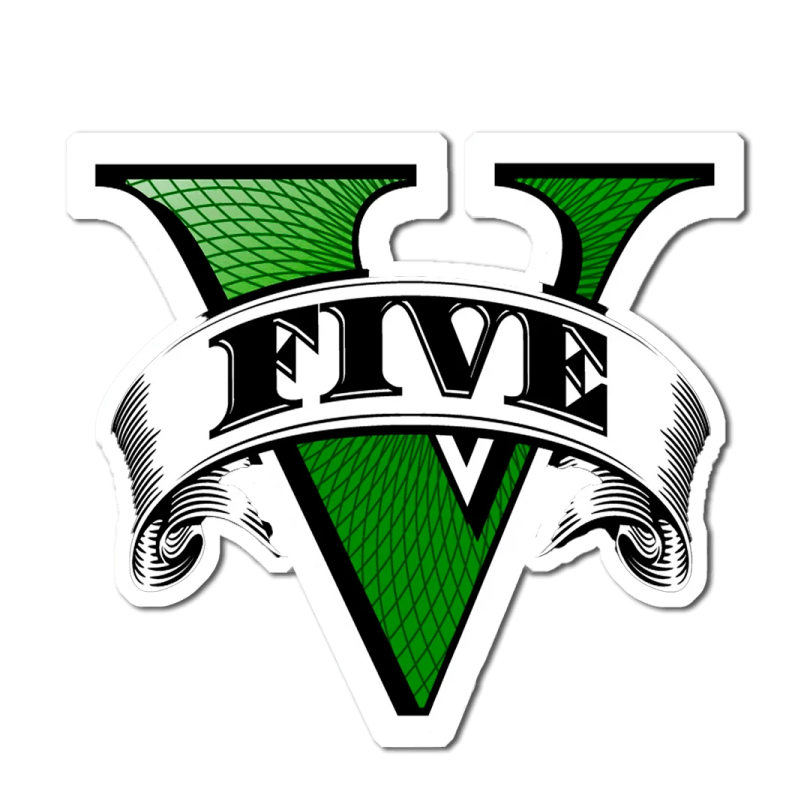a green and black sticker with the letter v on it