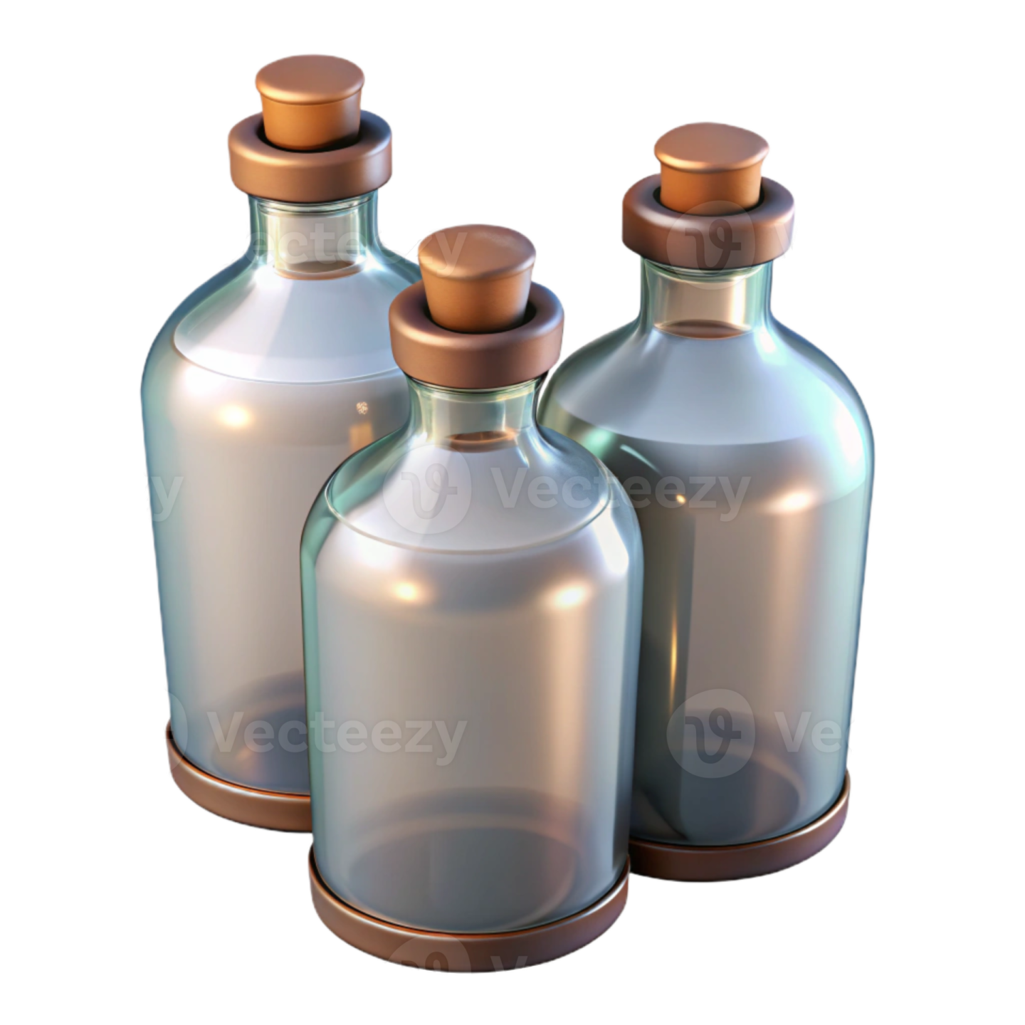 three glass bottles with wooden lids