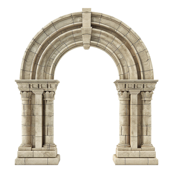 a stone arch with two columns