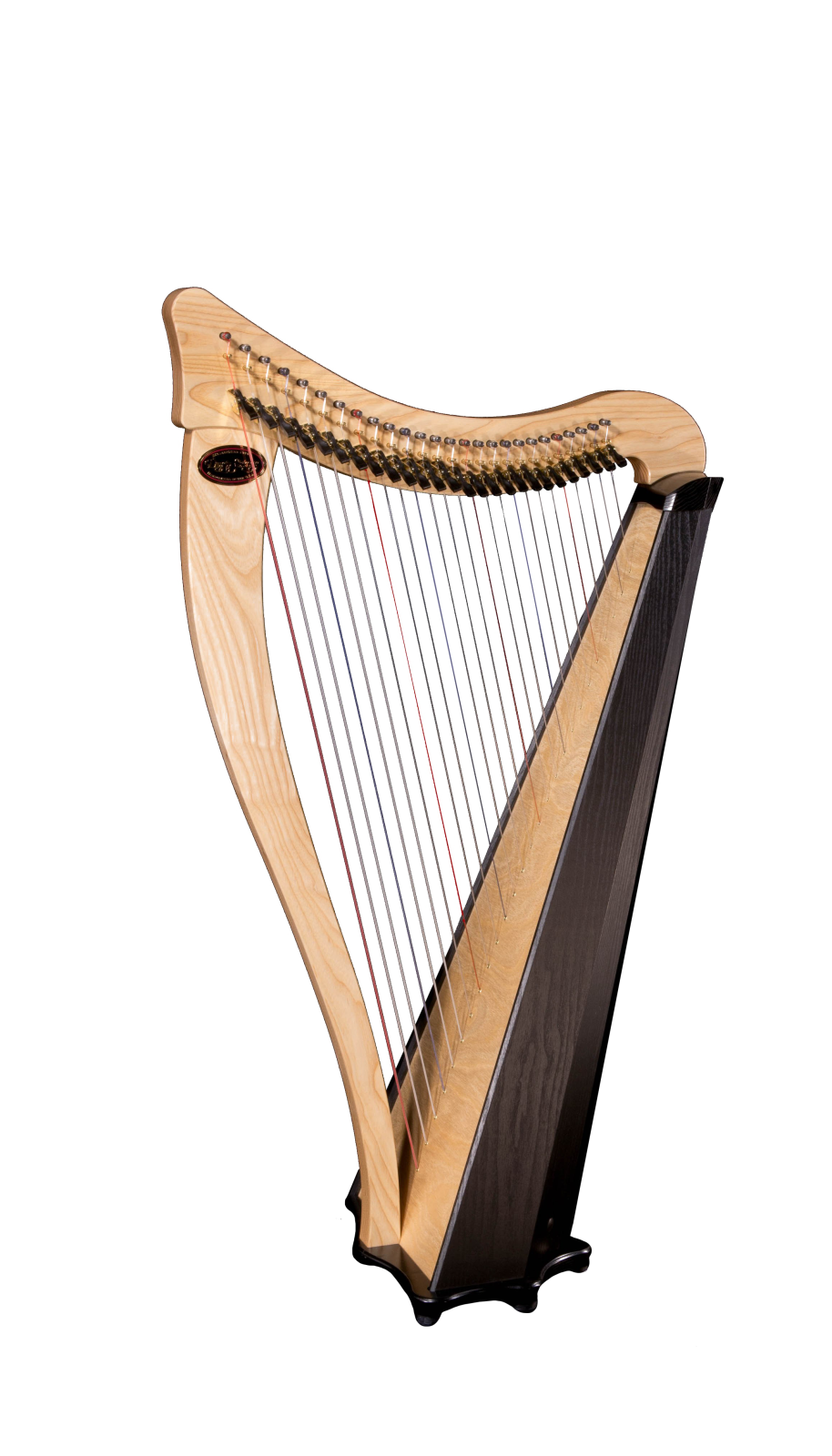 a wooden harp on a white background
