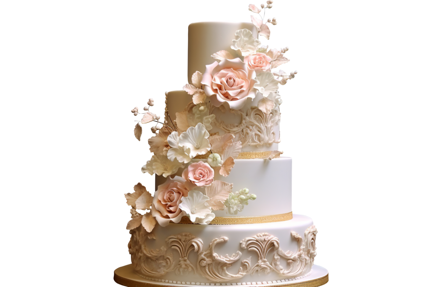 a white wedding cake with pink flowers on top