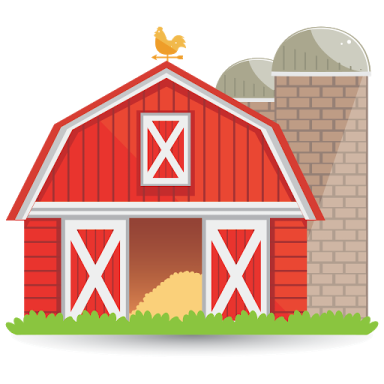 a red barn with a bird on top of it